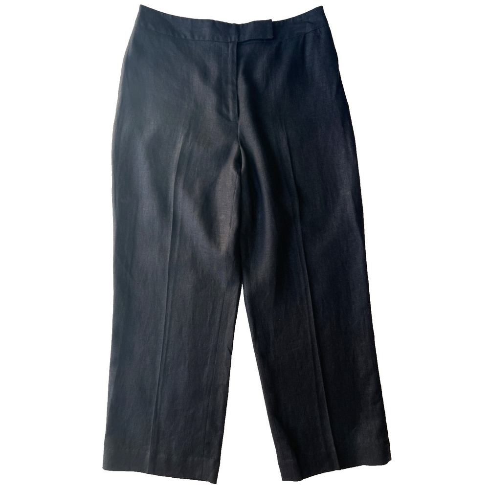 Sandra Linen Pants Cropped Womens 10 Black Relaxed Coastal Minimalist Casual